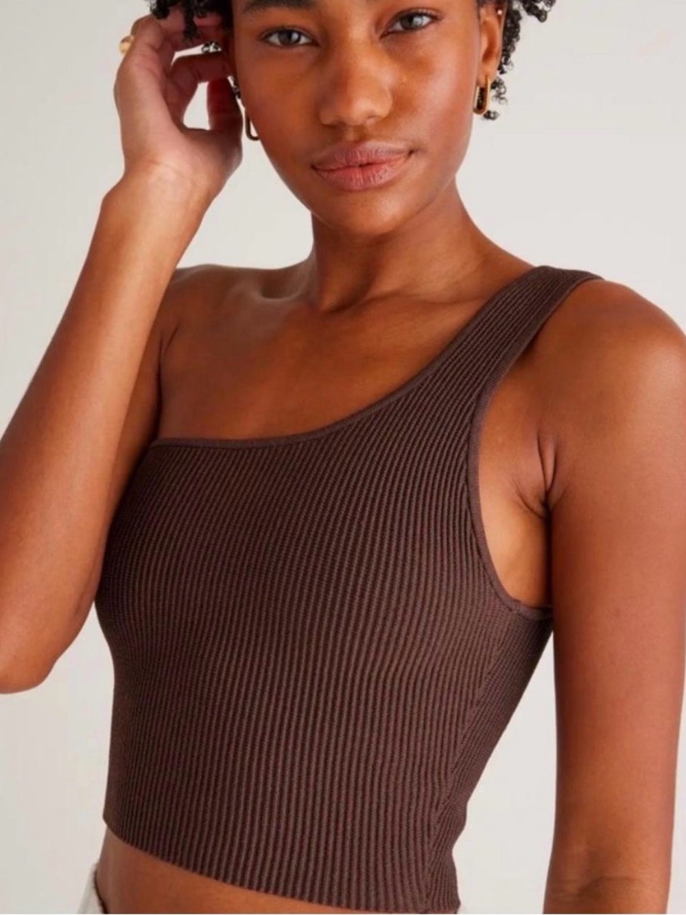 Sculpt Knit One Shoulder Cropped Top